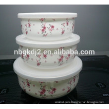 the most popular cookware 5 pcs enamel ice bowl with plastic cover colorful flower